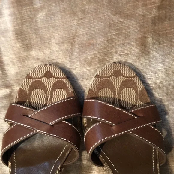 Very Rare!!! Coach Alina Patchwork & Brown Leather Wedge Sandals - Picture 5 of 12